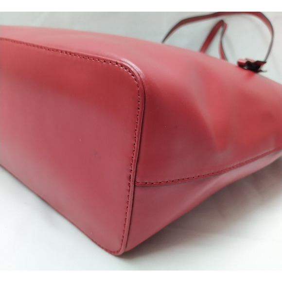 Kate Spade New York Red Leather Double Handles Zipper Closure Tote Shoulder Bag - Picture 7 of 12